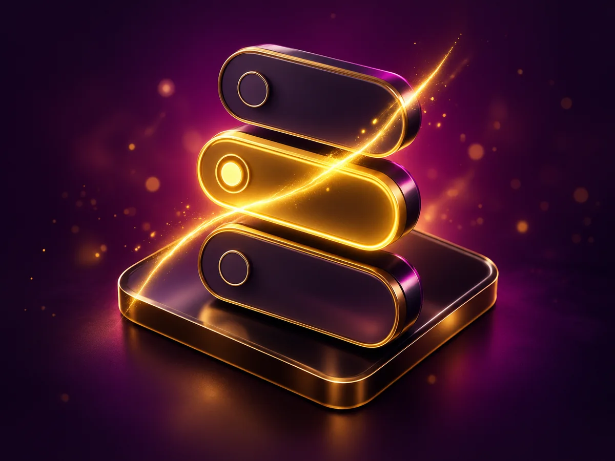 Ilustração 3D de botões de opção com um raio dourado